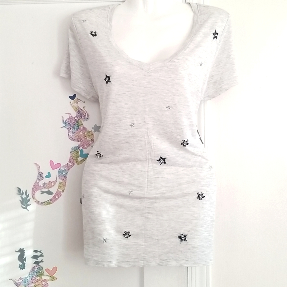 I.N.C. V neck embellished gray tee